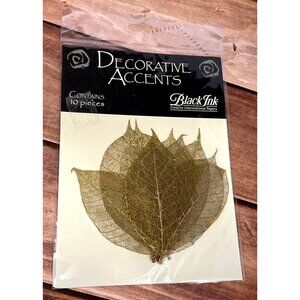 DA-9314 BLACK INK Decorative Accents Gold Leaf Skeleton Leaves Embellishment